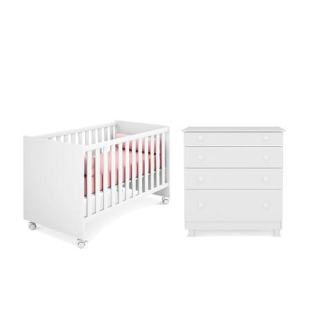 Quarto Infantil Berço Mini Cama Americano e Cômoda 4 Gavetas Amore Branco - Qmovi Menor preço em Quarto Infantil Berço Mini Cama Americano e Cômoda 4 Gavetas Amore Branco - Qmovi