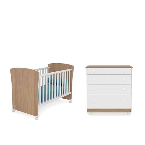 Quarto infantil berço mini cama e cômoda 4 gavetas amore branco/carvalho - Qmovi é boa?