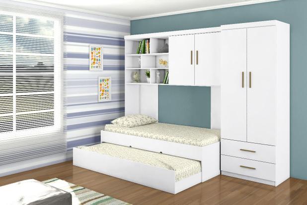 Quarto Infantil Branco Guarda - Roupa Chiara De 2 Portas Com 2 Gavetas + Modula Aéreo + Bicama - Phoenix Baby Menor preço em Quarto Infantil Branco Guarda - Roupa Chiara De 2 Portas Com 2 Gavetas + Modula Aéreo + Bicama - Phoenix Baby