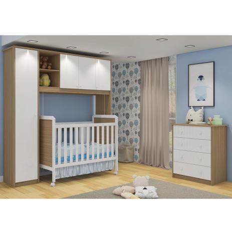 Quarto Infantil com Armário Componente Dani, Cômoda Master e Berço Cloe Branco Brilho/Carvalho - Moveis Peroba Menor preço em Quarto Infantil com Armário Componente Dani, Cômoda Master e Berço Cloe Branco Brilho/Carvalho - Moveis Peroba