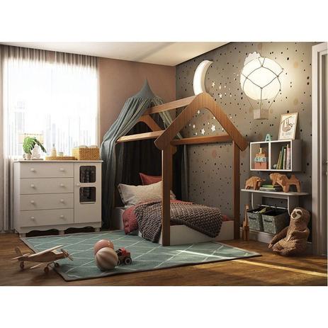 Quarto Infantil com Cama Montesoriana, Cômoda, Prateleira e Nichos Móveis Peroba Branco/Carvalho Menor preço em Quarto Infantil com Cama Montesoriana, Cômoda, Prateleira e Nichos Móveis Peroba Branco/Carvalho