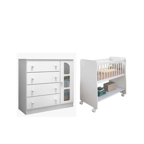 Quarto Infantil com Cômoda Ametista e Berço Rubi Branco - Peternella Menor preço em Quarto Infantil com Cômoda Ametista e Berço Rubi Branco - Peternella