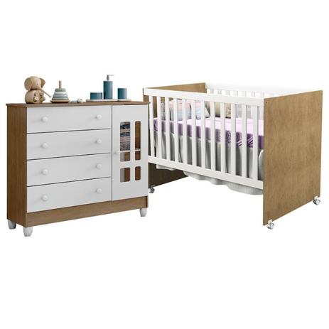 Quarto Infantil com Cômoda Ariel e Berço Mini Cama Gabi Branco Fosco/Amadeirado - Carolina Móveis - Carolina moveis Menor preço em Quarto Infantil com Cômoda Ariel e Berço Mini Cama Gabi Branco Fosco/Amadeirado - Carolina Móveis - Carolina moveis