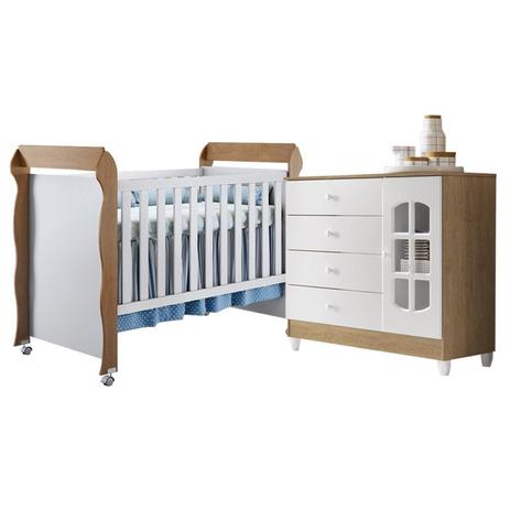 Quarto Infantil com Cômoda Gabi e Berço Mini Cama Mirelle Branco Fosco/Amadeirado - Carolina Móveis - Carolina moveis Menor preço em Quarto Infantil com Cômoda Gabi e Berço Mini Cama Mirelle Branco Fosco/Amadeirado - Carolina Móveis - Carolina moveis