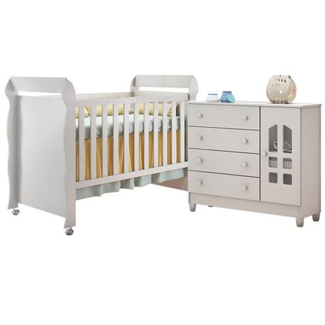 Quarto Infantil com Cômoda Selena e Berço Mini Cama Mirelle Branco Brilho - Carolina Móveis - Carolina moveis Menor preço em Quarto Infantil com Cômoda Selena e Berço Mini Cama Mirelle Branco Brilho - Carolina Móveis - Carolina moveis