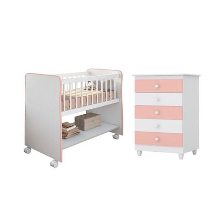 Quarto Infantil com Cômoda Vitória e Berço Rubi Branco Rosa - Peternella Menor preço em Quarto Infantil com Cômoda Vitória e Berço Rubi Branco Rosa - Peternella