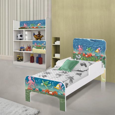 Quarto Infantil com Estante e Cama Fundo do Mar com Colchão - Casah Menor preço em Quarto Infantil com Estante e Cama Fundo do Mar com Colchão - Casah