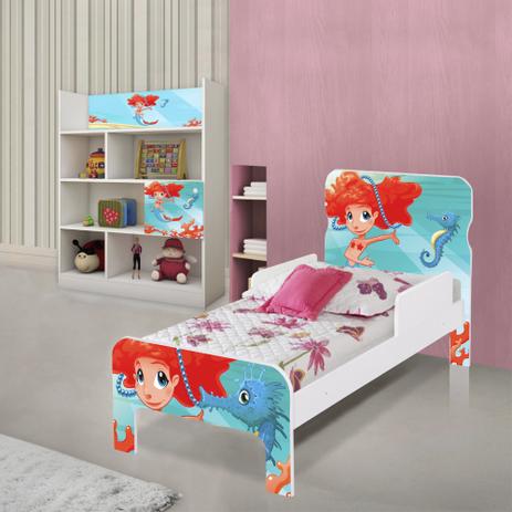 Quarto Infantil com Estante e Cama Sereia Ruiva - Casah Menor preço em Quarto Infantil com Estante e Cama Sereia Ruiva - Casah