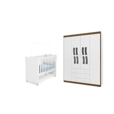 Quarto Infantil com Guarda Roupa 04 Portas Letícia e Berço Doce Sonho Branco/Carvalho - Phoenix Baby - Fenix Menor preço em Quarto Infantil com Guarda Roupa 04 Portas Letícia e Berço Doce Sonho Branco/Carvalho - Phoenix Baby - Fenix
