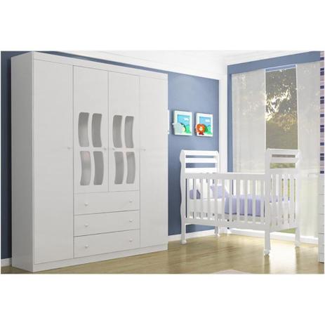 Quarto Infantil com Guarda Roupa 04 Portas Letícia e Berço que vira Mini Cama Bella Branco - Phoenix - Fenix Menor preço em Quarto Infantil com Guarda Roupa 04 Portas Letícia e Berço que vira Mini Cama Bella Branco - Phoenix - Fenix