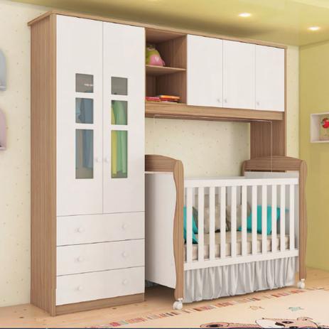 Quarto Infantil com Guarda Roupa 2 Portas, Modulo 3 portas e Berço Cama Júnior Móveis Peroba Branco Brilho/Carvalho - Moveis peroba Menor preço em Quarto Infantil com Guarda Roupa 2 Portas, Modulo 3 portas e Berço Cama Júnior Móveis Peroba Branco Brilho/Carvalho - Moveis peroba