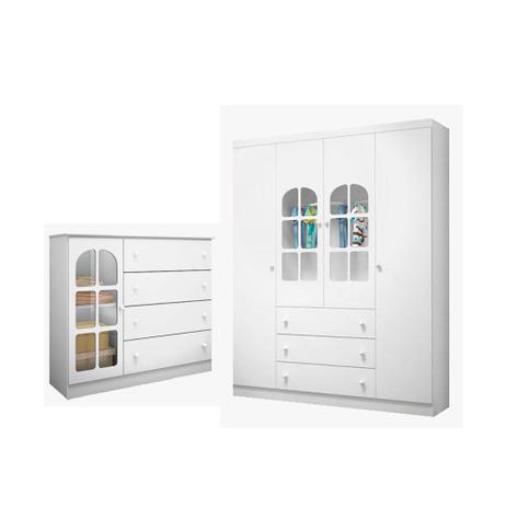 Quarto Infantil com Guarda Roupa e Cômoda Pérola Branco - Peternella Menor preço em Quarto Infantil com Guarda Roupa e Cômoda Pérola Branco - Peternella
