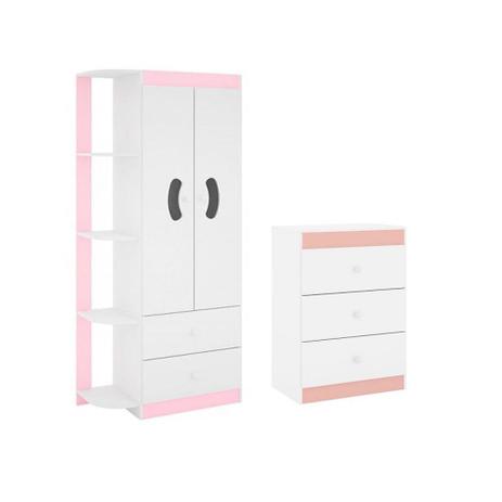 Quarto Infantil com Guarda Roupa e Cômoda Ternura Branco Rosa - Peternella Menor preço em Quarto Infantil com Guarda Roupa e Cômoda Ternura Branco Rosa - Peternella