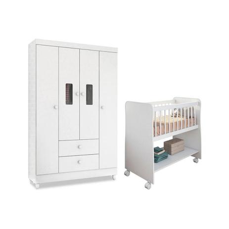 Quarto Infantil com Guarda Roupa Encanto e Berço Rubi Branco - Peternella Menor preço em Quarto Infantil com Guarda Roupa Encanto e Berço Rubi Branco - Peternella