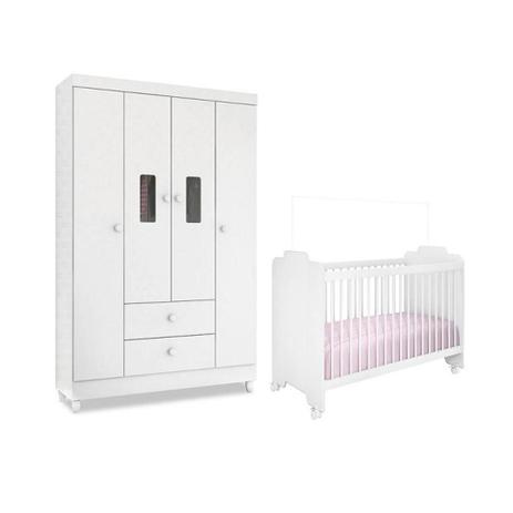 Quarto Infantil com Guarda Roupa Encanto e Berço Ternura Branco - Peternella Menor preço em Quarto Infantil com Guarda Roupa Encanto e Berço Ternura Branco - Peternella