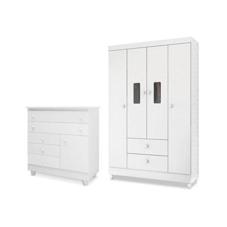 Quarto Infantil com Guarda Roupa Encanto e Cômoda Adhara Branco - Peternella Menor preço em Quarto Infantil com Guarda Roupa Encanto e Cômoda Adhara Branco - Peternella