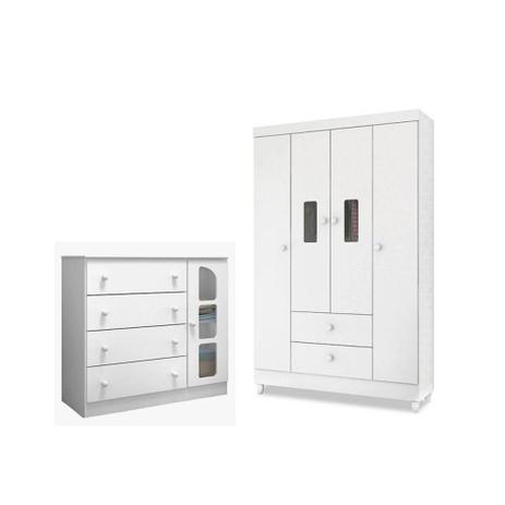 Quarto Infantil com Guarda Roupa Encanto e Cômoda Ametista Branco - Peternella Menor preço em Quarto Infantil com Guarda Roupa Encanto e Cômoda Ametista Branco - Peternella