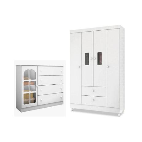 Quarto Infantil com Guarda Roupa Encanto e Cômoda Pérola Branco - Peternella Menor preço em Quarto Infantil com Guarda Roupa Encanto e Cômoda Pérola Branco - Peternella