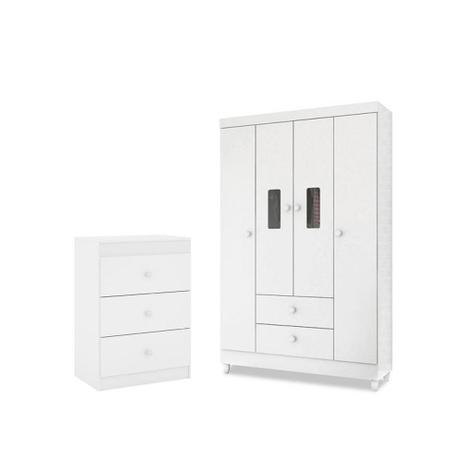 Quarto Infantil com Guarda Roupa Encanto e Cômoda Ternura Branco - Peternella Menor preço em Quarto Infantil com Guarda Roupa Encanto e Cômoda Ternura Branco - Peternella