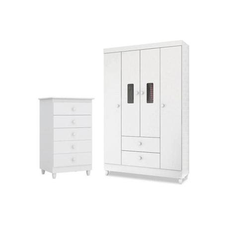 Quarto Infantil com Guarda Roupa Encanto e Cômoda Vitória Branco - Peternella Menor preço em Quarto Infantil com Guarda Roupa Encanto e Cômoda Vitória Branco - Peternella