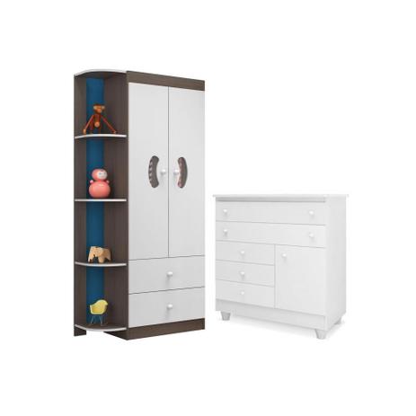Quarto Infantil com Guarda Roupa Ternura e Cômoda Adhara Branco Malbec - Peternella Menor preço em Quarto Infantil com Guarda Roupa Ternura e Cômoda Adhara Branco Malbec - Peternella