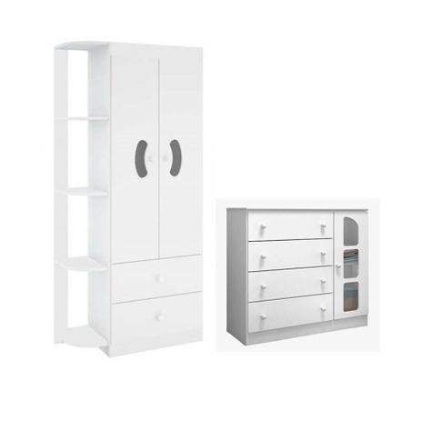Quarto Infantil com Guarda Roupa Ternura e Cômoda Ametista Branco - Peternella Menor preço em Quarto Infantil com Guarda Roupa Ternura e Cômoda Ametista Branco - Peternella