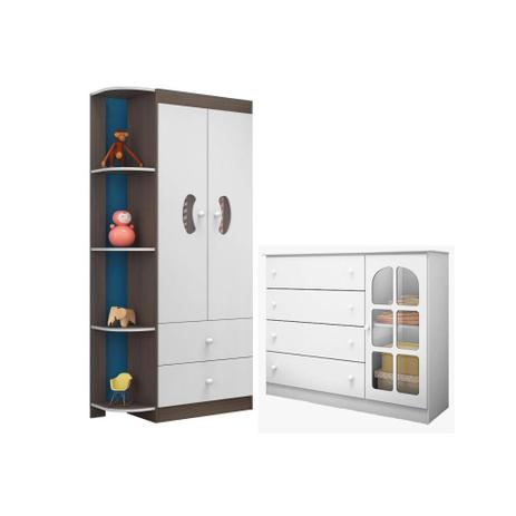 Menor preço em Quarto Infantil com Guarda Roupa Ternura e Cômoda Pérola Branco Malbec - Peternella