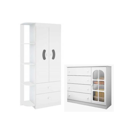 Menor preço em Quarto Infantil com Guarda Roupa Ternura e Cômoda Pérola Branco - Peternella