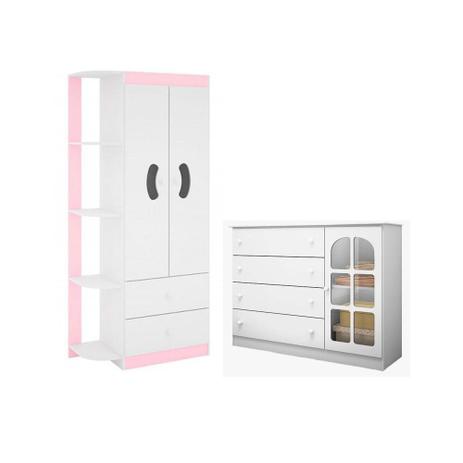 Quarto Infantil com Guarda Roupa Ternura e Cômoda Pérola Branco Rosa - Peternella Menor preço em Quarto Infantil com Guarda Roupa Ternura e Cômoda Pérola Branco Rosa - Peternella