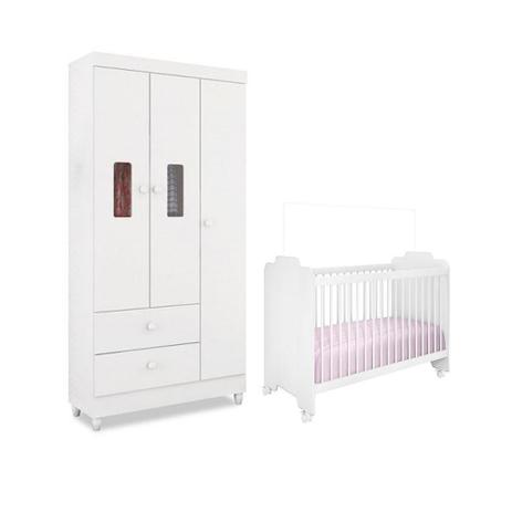 Quarto Infantil com Guarda Roupa Vitória e Berço Ternura Branco - Peternella Menor preço em Quarto Infantil com Guarda Roupa Vitória e Berço Ternura Branco - Peternella