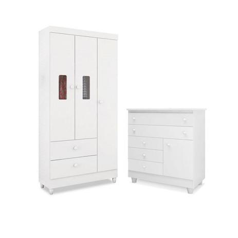 Quarto Infantil com Guarda Roupa Vitória e Cômoda Adhara Branco - Peternella Menor preço em Quarto Infantil com Guarda Roupa Vitória e Cômoda Adhara Branco - Peternella