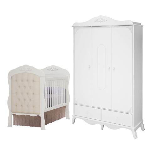 Quarto Infantil com Guarda Roupas Realeza e Berço Mini Cama Realeza Provençal com 1 Captonê - Moveis Canaã - Móveis canaã Menor preço em Quarto Infantil com Guarda Roupas Realeza e Berço Mini Cama Realeza Provençal com 1 Captonê - Moveis Canaã - Móveis canaã