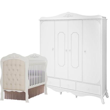 Quarto Infantil com Guarda Roupas Realeza Provençal 4 Portas e Berço Realeza com 1 Captonê - Moveis Canaã Menor preço em Quarto Infantil com Guarda Roupas Realeza Provençal 4 Portas e Berço Realeza com 1 Captonê - Moveis Canaã