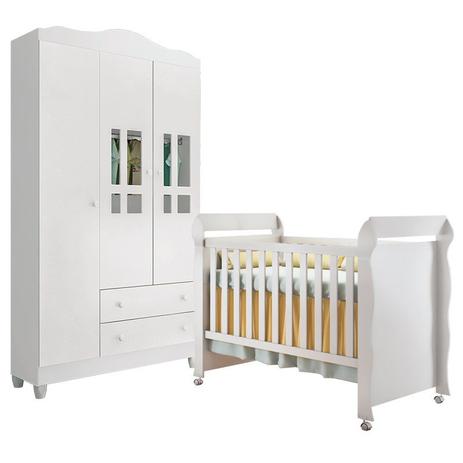 Quarto Infantil com Roupeiro Ariel 3 e Berço Mini Cama Mirelle Branco Brilho - Carolina Móveis - Carolina moveis Menor preço em Quarto Infantil com Roupeiro Ariel 3 e Berço Mini Cama Mirelle Branco Brilho - Carolina Móveis - Carolina moveis