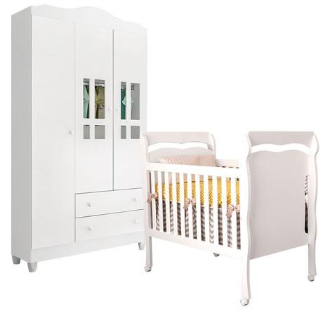 Quarto Infantil com Roupeiro Ariel 3 e Berço Mini Cama Nanda Branco Brilho - Carolina Móveis - Carolina moveis Menor preço em Quarto Infantil com Roupeiro Ariel 3 e Berço Mini Cama Nanda Branco Brilho - Carolina Móveis - Carolina moveis