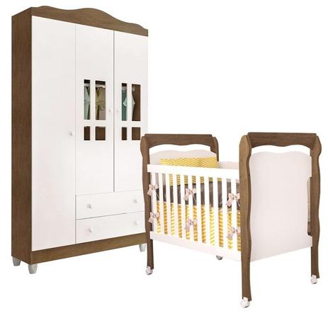 Quarto Infantil com Roupeiro Ariel 3 e Berço Mini Cama Nanda Branco Fosco/Amad - Carolina Móveis - Carolina moveis Menor preço em Quarto Infantil com Roupeiro Ariel 3 e Berço Mini Cama Nanda Branco Fosco/Amad - Carolina Móveis - Carolina moveis