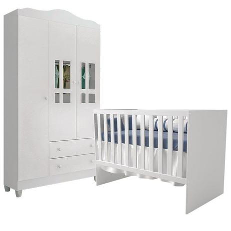 Quarto Infantil com Roupeiro Ariel 3 e Berço Multifuncional Flora Branco Brilho- Carolina Móveis - Carolina moveis Menor preço em Quarto Infantil com Roupeiro Ariel 3 e Berço Multifuncional Flora Branco Brilho- Carolina Móveis - Carolina moveis