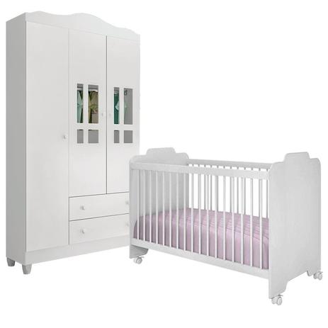 Quarto Infantil com Roupeiro Ariel 3 e Berço Ternura Branco - Carolina Móveis/Peternella Móveis Menor preço em Quarto Infantil com Roupeiro Ariel 3 e Berço Ternura Branco - Carolina Móveis/Peternella Móveis