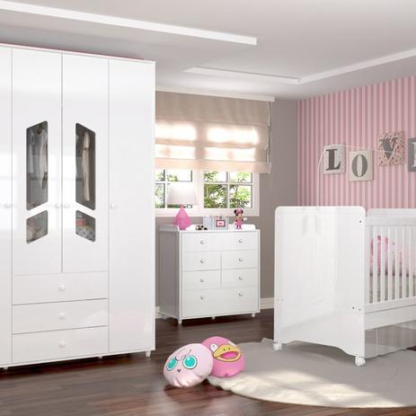 Quarto Infantil com Roupeiro Bambolê com Cômoda e Berço Pão de Mel Branco - Móveis Henn Menor preço em Quarto Infantil com Roupeiro Bambolê com Cômoda e Berço Pão de Mel Branco - Móveis Henn