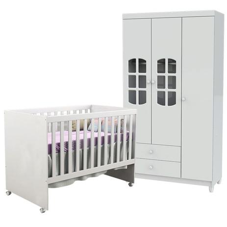 Quarto Infantil com Roupeiro Gabi 3 e Berço Mini Cama Gabi Branco Brilho - Carolina Móveis - Carolina moveis Menor preço em Quarto Infantil com Roupeiro Gabi 3 e Berço Mini Cama Gabi Branco Brilho - Carolina Móveis - Carolina moveis