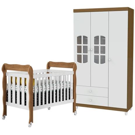 Quarto Infantil com Roupeiro Gabi 3 e Berço Mini Cama Lila Branco Fosco/Amadeirado - Carolina Móveis - Carolina moveis Menor preço em Quarto Infantil com Roupeiro Gabi 3 e Berço Mini Cama Lila Branco Fosco/Amadeirado - Carolina Móveis - Carolina moveis