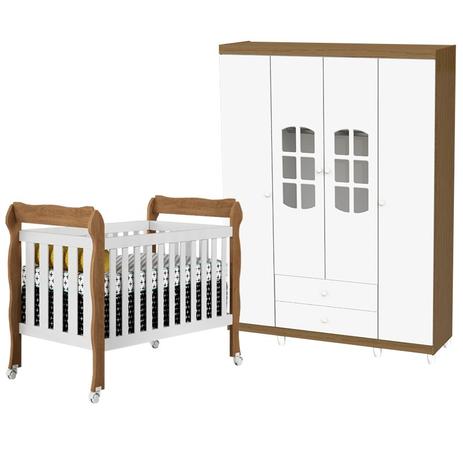Quarto Infantil com Roupeiro Gabi 4 e Berço Mini Cama Lila Branco Fosco/Amadeirado - Carolina Móveis - Carolina moveis Menor preço em Quarto Infantil com Roupeiro Gabi 4 e Berço Mini Cama Lila Branco Fosco/Amadeirado - Carolina Móveis - Carolina moveis