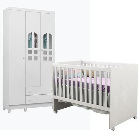 Quarto Infantil com Roupeiro Selena 3 e Berço Mini Cama Gabi Branco Brilho - Carolina Móveis - Carolina moveis Menor preço em Quarto Infantil com Roupeiro Selena 3 e Berço Mini Cama Gabi Branco Brilho - Carolina Móveis - Carolina moveis