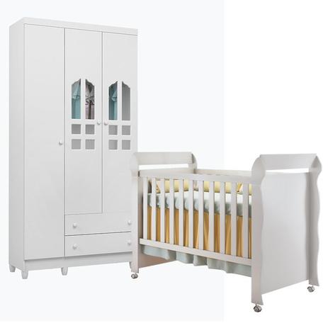 Quarto Infantil com Roupeiro Selena 3 e Berço Mini Cama Mirelle Branco Brilho - Carolina Móveis - Carolina moveis Menor preço em Quarto Infantil com Roupeiro Selena 3 e Berço Mini Cama Mirelle Branco Brilho - Carolina Móveis - Carolina moveis