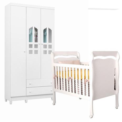 Quarto Infantil com Roupeiro Selena 3 e Berço Mini Cama Nanda Branco Brilho - Carolina Móveis - Carolina moveis Menor preço em Quarto Infantil com Roupeiro Selena 3 e Berço Mini Cama Nanda Branco Brilho - Carolina Móveis - Carolina moveis