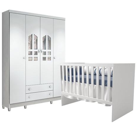 Quarto Infantil com Roupeiro Selena 4 e Berço Multifuncional Flora Branco Brilho- Carolina Móveis - Carolina moveis Menor preço em Quarto Infantil com Roupeiro Selena 4 e Berço Multifuncional Flora Branco Brilho- Carolina Móveis - Carolina moveis