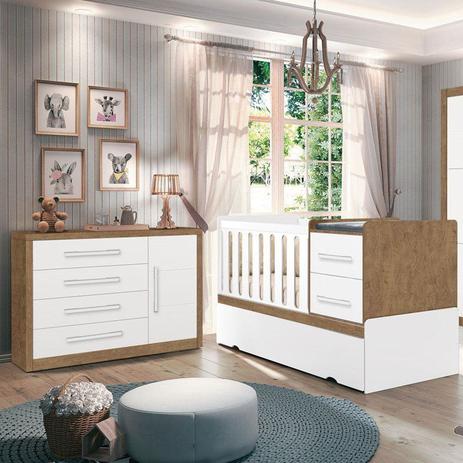 Quarto Infantil Cômoda Affetto e Berço Premium Amêndoa/Branco - Planet Baby Menor preço em Quarto Infantil Cômoda Affetto e Berço Premium Amêndoa/Branco - Planet Baby