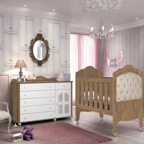 Menor preço em Quarto Infantil Cômoda e Berço Capitonê Provence Amêndoa/Branco - Planet Baby