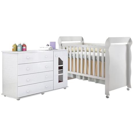 Quarto Infantil Cômoda Isabele e Berço Mirelle Branco Brilho - Phoenix Baby/Carolina Móveis Menor preço em Quarto Infantil Cômoda Isabele e Berço Mirelle Branco Brilho - Phoenix Baby/Carolina Móveis