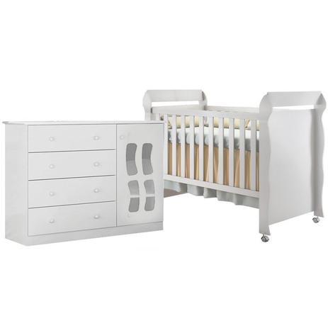 Quarto Infantil Cômoda Leticia e Berço Mirelle Branco Brilho - Phoenix Baby/Carolina Móveis Menor preço em Quarto Infantil Cômoda Leticia e Berço Mirelle Branco Brilho - Phoenix Baby/Carolina Móveis